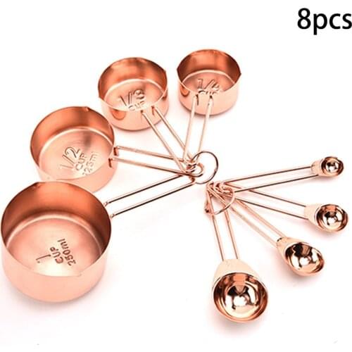 8Pcs/Set Stainless Steel Measuring Cups And Spoons Kitchen Tools Gadgets Kit Measuring Spoon Cocina Silver/Rose Golden
