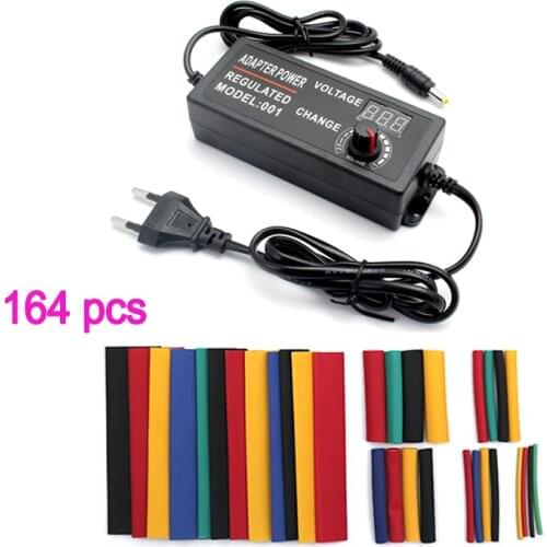 AC DC 220V TO 3V -24V 3A Adjustable Power Supply DC Female Connect 8 JACK Adapter Plug Heat Shrink Tube 164Pcs 12V 24V Adapter