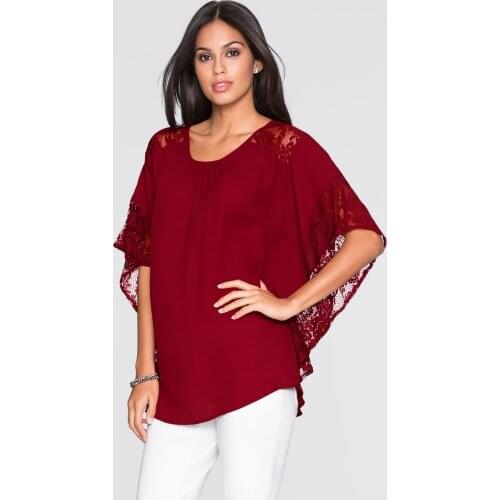 AS22 Summer Style 2020 Women Blouses Batwing Sleeve V Neck Sexy Vintage Lace Crochet Blouse