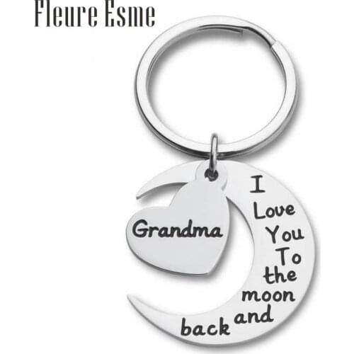 Grandma Grandmother Keychain Gift From Granddaughter Grandson Grandchild I Love You To The Moon and Back Wedding Gifts Keyring