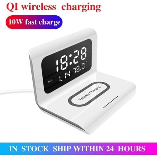 NEW 10W Qi Wireless Charger Wireless Charging Pad Thermometer Calendar Clock Fast Charge Cargador Inalambrico For Iphone Samsung