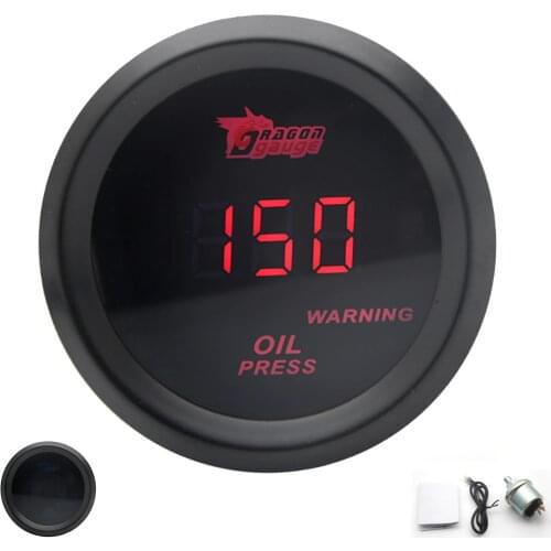 DRAGON GAUGE 52MM PSI Oil Pressure Gauge Digital Red led Black Case