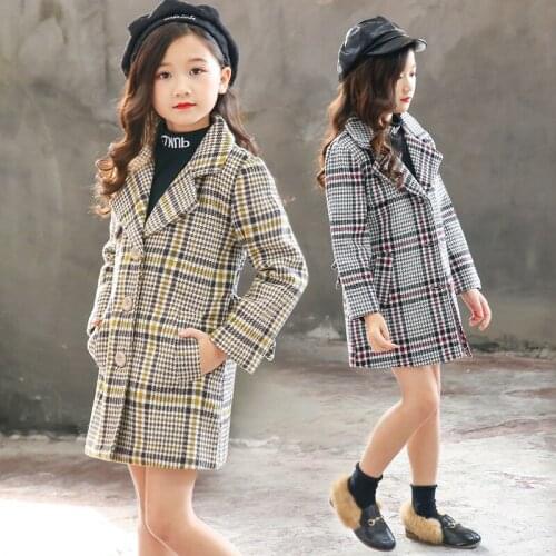 Kids girl Lady Winter fashion lattice Hairy wool coat for girls Teens autumn jacket warm long outerwear Children clothing 3-12y