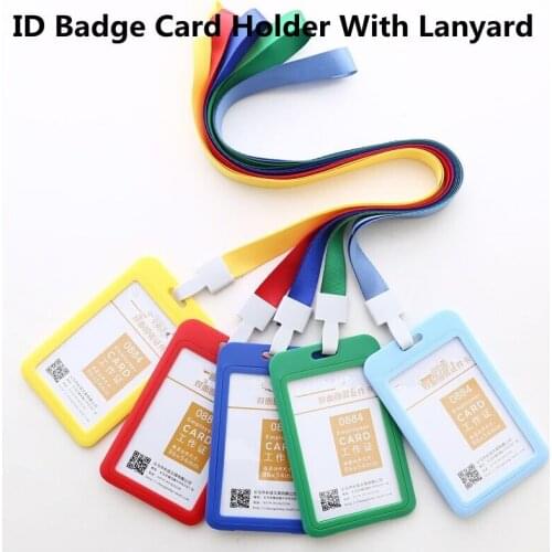 Double Sided Plastic Vertical And Horizontal ID Badge Card Holder ID Pass Holder Name Badge Holder With Neck Lanyard Strap