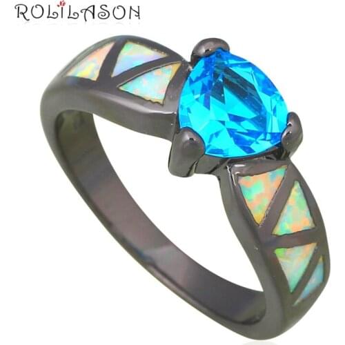 Brand Rings White Fire Opal Silver Stamped Blue Zircon Christmas Gifts Ring USA Sz #6#7#8#9 Fashion Jewelry OR803