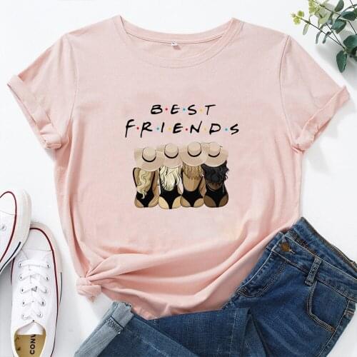 BEST FRIENDS T Shirt Women Cotton Funny Tshirt Women Short Sleeve Graphic Tee Women White Tee Shirt Femme Tops Fashion Loose Tee