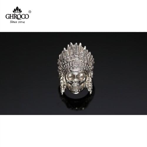 CHROCO S925 Tibetan Silver Punk Style Night Ghost Rider Skull Shape Adjustable Ring for Motorcycle Rider Music Party Masquerade