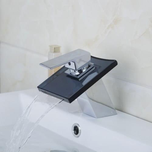 Hello Black Square Glass Waterfall Bathroom Chrome Single Handle 8217/13 Deck Mounted Wash Basin Sink Torneira Tap Mixer Faucet