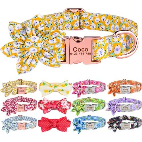 Custom Unisex Dog Collar Engraved Adjustable Small Medium Large Unisex Pet Puppy Collar Regulable Print Flower Nylon Dog Collar