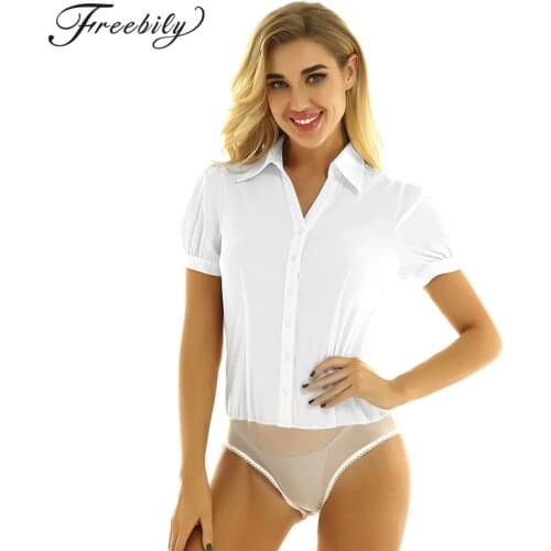 Elegant Bodysuits for Women Office Lady Work White Shirt Bodysuit Short Sleeve Bodycon Fashion Tops and Blouses Female Clothes