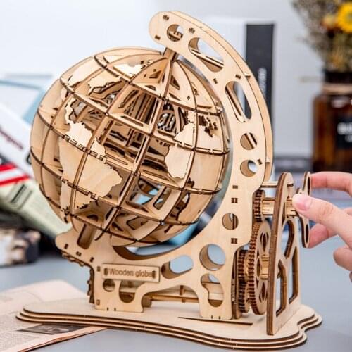 Wooden Pendulum Globe DIY Assembled Creative 3D Toy Wooden Mechanical Transmission Model Assembled Educational Toys Gifts