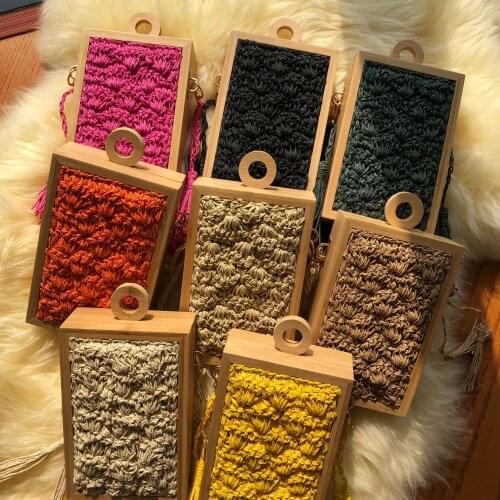 Fashion Tassel Wooden Box Women Shoulder Bags Designer Straw Bag Wicker Woven Summer Beach Rattan Bag Lady Bali Small Purse 2021