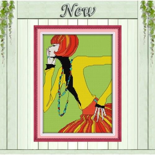 Fashion girl beauty cartoon home wall Decor Counted Printed on canvas DMC 11CT 14CT Cross Stitch kits Needlework Sets embroidery