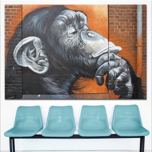 Wall Art painting Modern Colorful Animal Oil Painting Vivid Colors Abstract Animal Street Graffiti A thinker no frame WLONG