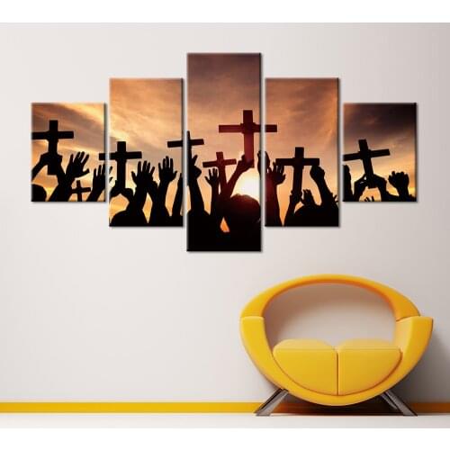 Wall Art 5 Pieces religion Christianity Jesus GOD cross Frame Canvas Posters HD Prints Paintings Pictures for Living Room