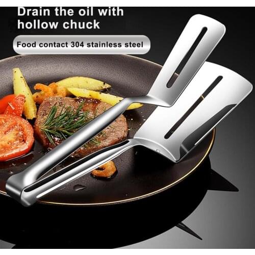 Stainless Steel BBQ Bread Steak Fish Fry Clamp Double Sided Spatula Shovel Tongs Clip Kitchen Cooking Gadget Accessories Utensil