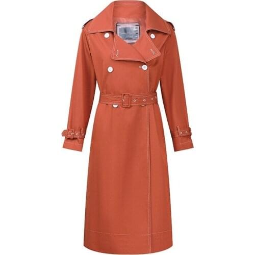 New Womens Wear Waist-down Double-row Buckle Windbreaker Over Knee-length Overcoat Women Long-length Color Lapel Fashion Coat