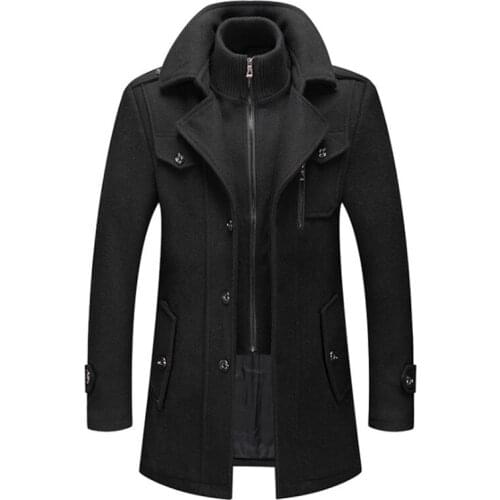 New Winter Wool Coat Men Double Collar Thick Jacket Single Breasted Trench Coat Men Fashion Wool Blends Overcoats