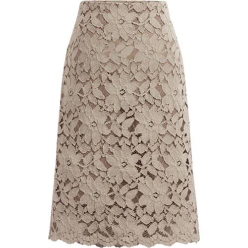 Bodycon Women Skirt Hollow Out Lace Elegant A-line High Waist Slim Skirt Knee Length Skirt Office