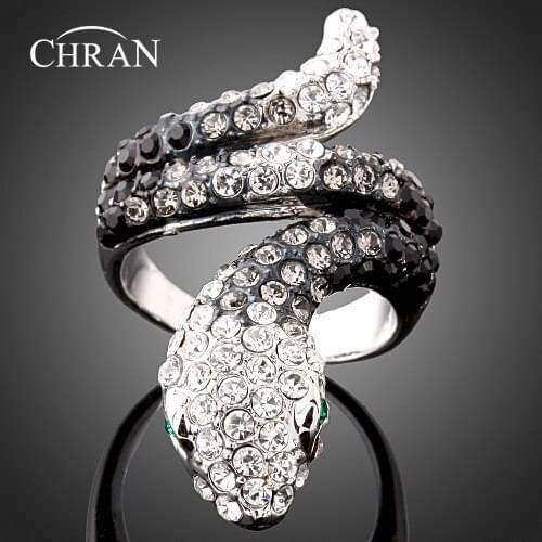 CHRAN Charm Sparkling Crystal Snake Rings for Girl Fashion Vintage Rhodium Plated Ladies Engagement Rings Jewelry Wholesale