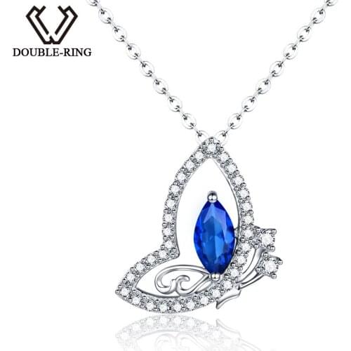DOUBLE-R Real 925 Sterling Silver Created Sapphire Necklaces Pendants Fine Jewelry sterling-silver-jewelry for women