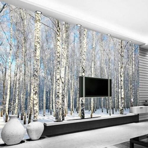 Custom 3D Photo Wallpaper Birch Forest Snow Landscape Living Room Bedroom TV Background Wall Mural Wallpaper Papel De Parede 3D