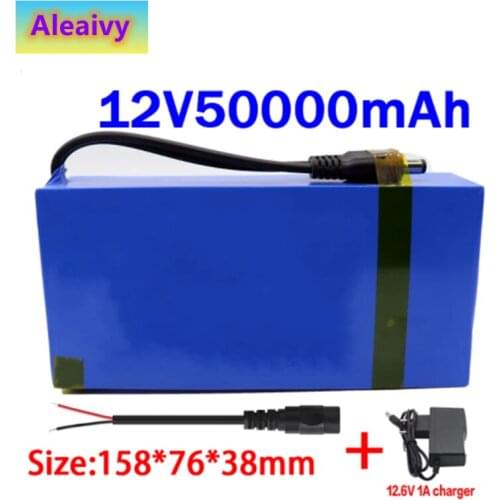 100% New Portable 12v 50000mAh Lithium-ion Battery Pack DC 12.6V50Ah Battery with EU Plug+12.6V1A Charger+DC Bus Head Wire 100