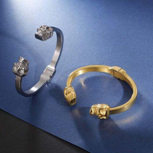 Simple 316L stainless steel open mens bracelet fashion creative rock style skull bracelet