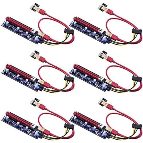 6pcs PCIE Riser 1X to 16X Graphics Extension for GPU Mining Powered Riser Adapter Card, 60cm USB 3.0 Cable VER009S