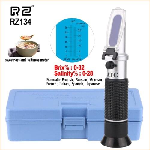 RZ Refractometer Salinity Sugar Meter Salt Hydrometer Handheld Digital Refractometer Auto 0-32% Brix Tester RZ134 Salinometer