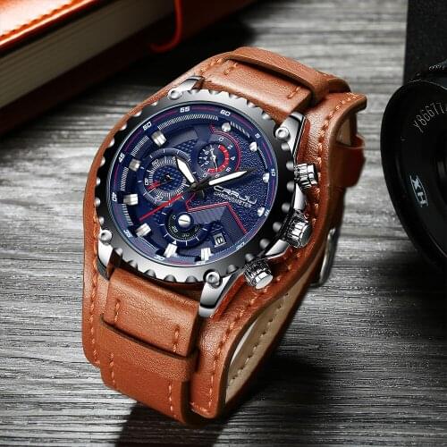 Relogio masculino CRRJU Watch Men Military Quartz Watch Mens Watches Top Brand Luxury Leather Sports Wristwatch Date Clock