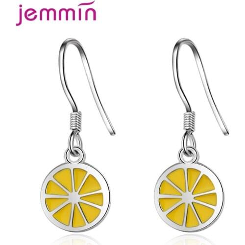 Korean Fruit Drop Dangle Earrings Female Yellow Lemon Earings for Women Girls 925 Sterling Silver Jewelry Earrings For Party