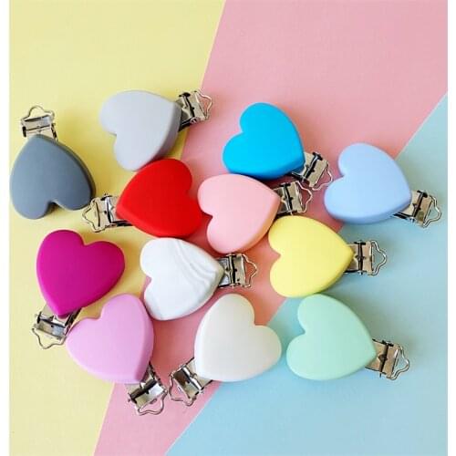 3Pcs BPA Free Silicone Heart Shaped Clips Perle DIY Baby Soother Nursing Dummy Draft Teethiing Toys Clips