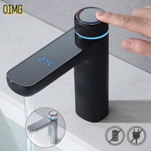 Intelligent constant temperature digital display button cold and hot mixed water valve basin faucet basin single LED light