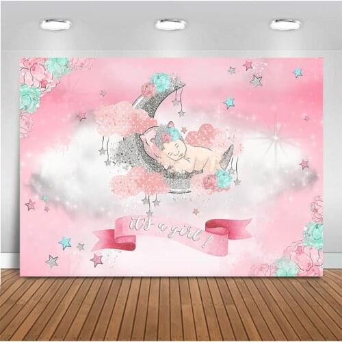 Its a Boy / a Girl Theme Party Photography Backdrops Pink Blue Baby Elephant Star Moon Flower Studio Photo Backdrop