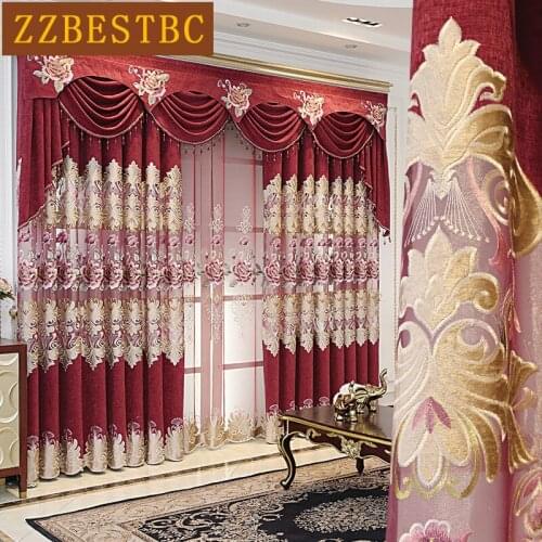 High Quality Home Improvement Custom Red Embroidered Bedroom Living Room With Valance Curtains European Luxury Elegant Curtains