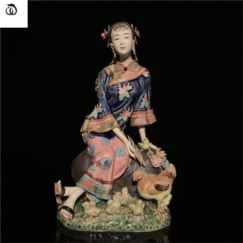 WU CHEN LONG Chinese Retro Beautiful Women Art Sculpture Cheongsam Beauty Lady Figure Statue Ceramic Crafts Home Decor R6093