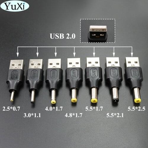 YuXi USB 2.0 Type A Male To 5.5 x 2.1 2.5*0.7 3.0*1.1 4.0 4.8*1.7 5.5*2.5 mm Plug 5V DC Power Supply Adapter Connector Converter