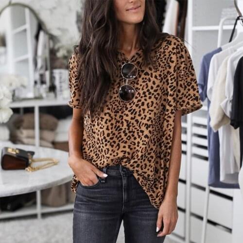 Women Clothing Spring Summer New Fashion Women Leopard Printed Loose Short-sleeved T-shirt