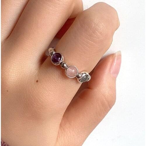 Fashion Gold Silver Color Beads Rings for Women Handmade Natural Stone Wedding Party Rings Stretchy Gift Wholesale Price