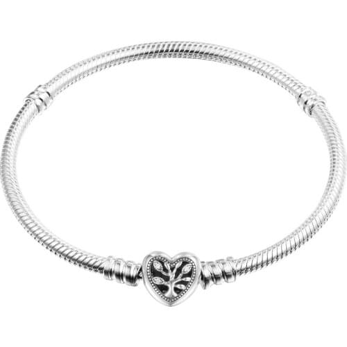 Family Heart Snake Chain Charm Bracelet Genuine 925 Sterling Silver Bracelets for Women DIY Charms Jewelry Making Pulseras