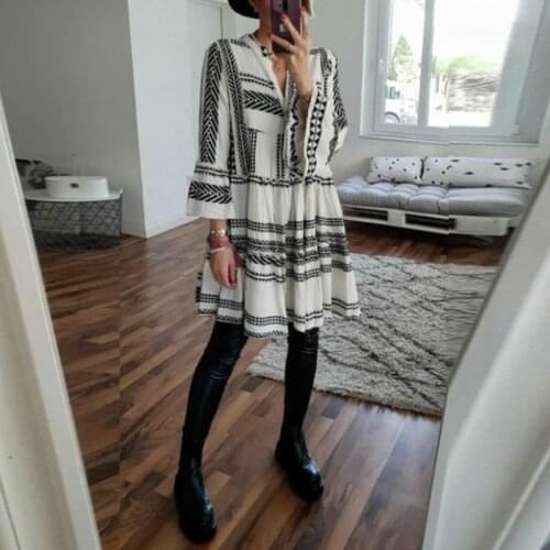 Women Casual V Neck Button Party Dress Sexy Flare Sleeve Loose Summer Beach Dress 2021 Spring Female A-Line Mini Dress Vestidos