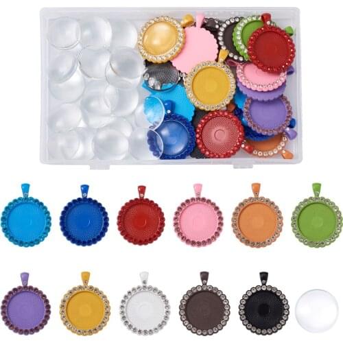 1Box Alloy Rhinestone Pendant Cabochon Settings Cameo Pendant Base Trays With Glass Cabochons For DIY Necklace Jewelry Making
