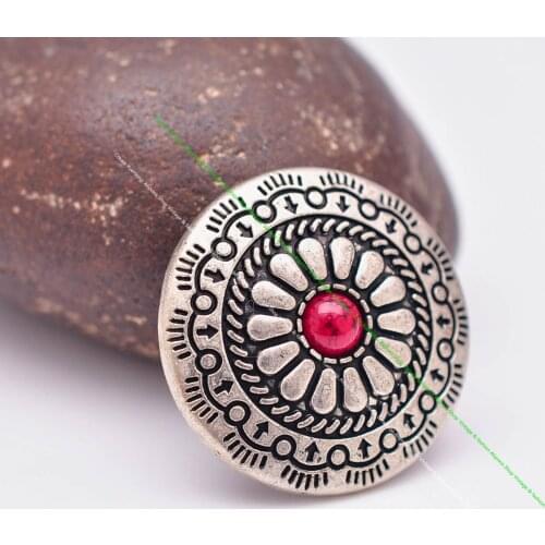 10pcs 30mm Vintage Silver Southeast Flower Engraved DIY Leathercraft Belt Saddle Accessories Red Turquoise Concho Screwback