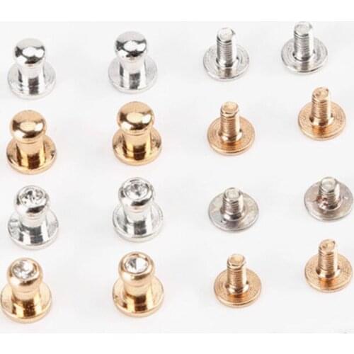 100sets/lot A glass stone diamond rhinestone 5*7*8mm brass screw rivets knob leather craft stud rivets silver/gold
