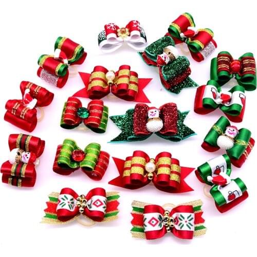 20 Pcs Dog Cat Hair Bows Christmas Pet Dog Cat Hair Bows Rubber Bands Small Dog Pet Grooming Accessories Supplier