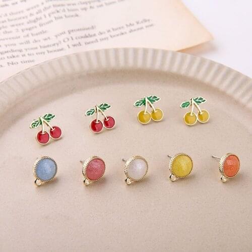 6pcs Female Lovely Girl Fruit Stud Earring For Women Cute Sweet Glitter Fashion Summer Pink Cherry Earrings Accessories Material
