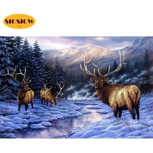 DIY 5d Diamond Embroidery Cross Stitch Kit Elk Deer In The Snow 3D Diamond Painting Reindeer Animal Full Square Round Home Decor