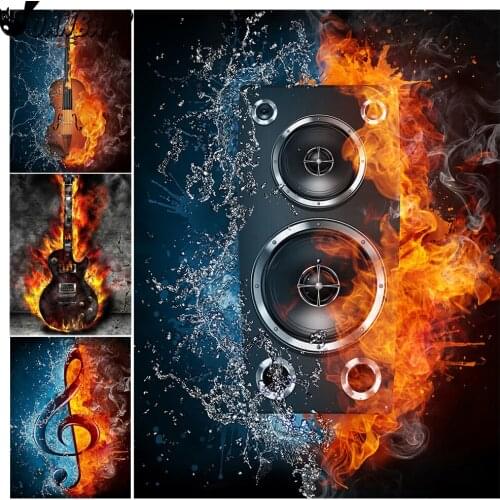 Diamond Painting Ice Fire Mosaic Set Music Equipment Cross Stitch 5D Diy Guitar Rhinestone Hand Inlaid Home Decor Gift Design
