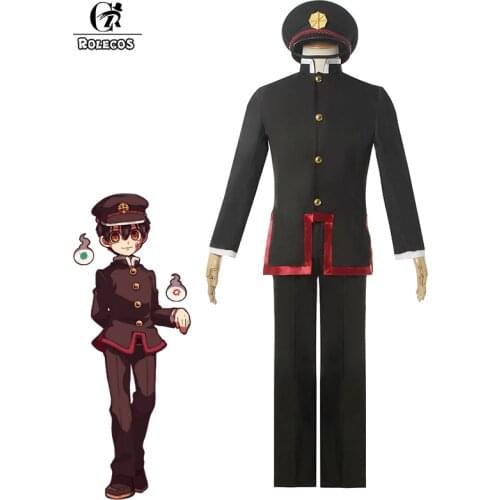 ROLECOS Anime Toilet-bound Hanako-kun Cosplay Costume Men Uniform Jibaku Shounen Hanako-kun Cosplay School Uniform Hat Suit